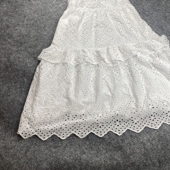 White Eyelet Midi Sundress Womens Dr 10 White Eyelet Dress Cotton Cute Girly Tie - Picture 5 of 9